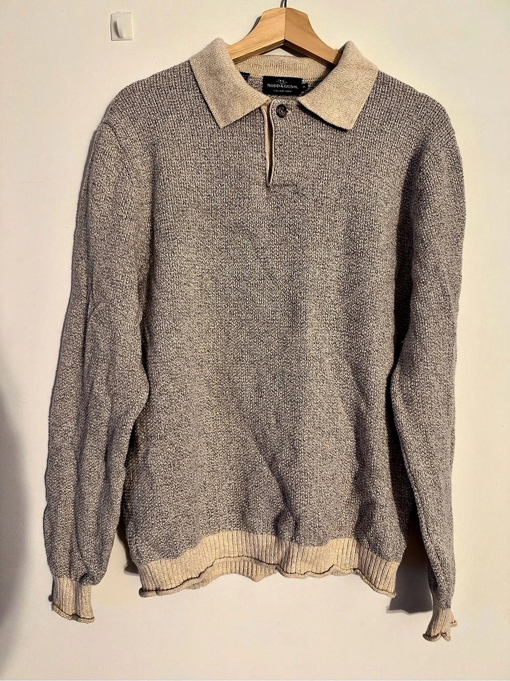 Rodd & Gunn Marlin Knit Polo Sweater Gray & Cream Medium